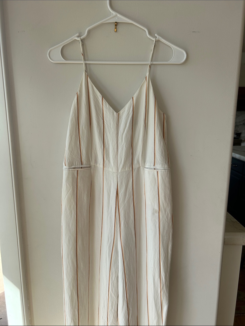Anthropologie Cream Striped Essential Jumpsuit